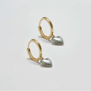 Anthropologie Mixed Metal Heart Huggie Hoop Earrings